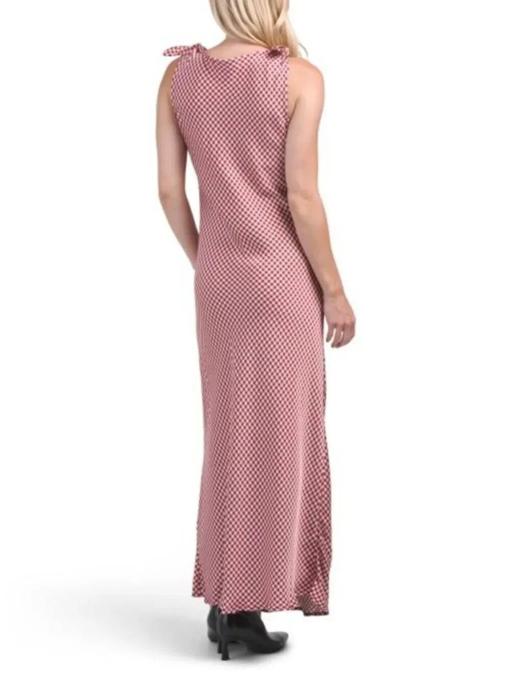 Caroline Constas womens Wine Red Gingham Check Satin Long Maxi Dress size Small - Picture 3 of 10